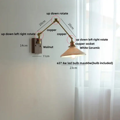 Adjustable copper wall light with white ceramic ball shade designed for bedroom decorbites ceramic ball brass fixture