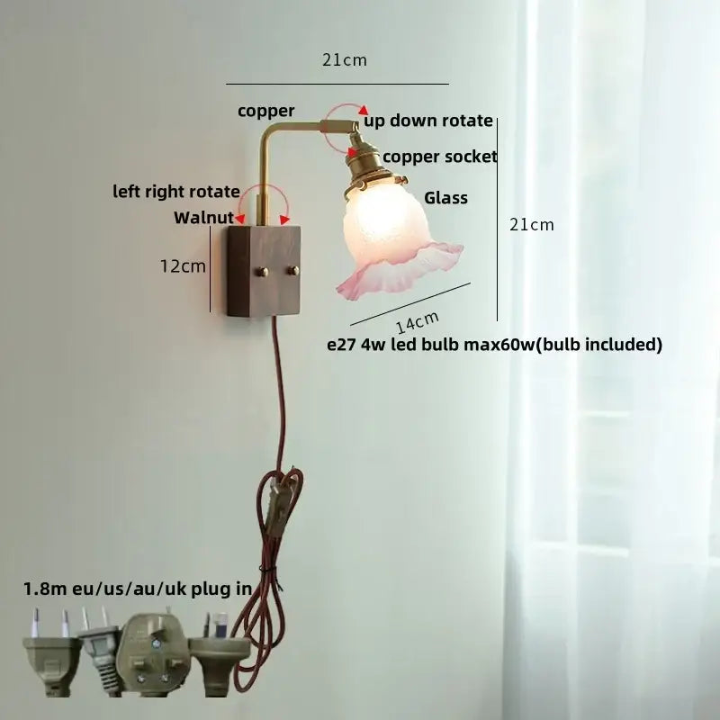Copper wall sconce with frosted glass shade and adjustable arm from decorbites brass walnut wood bedroom light collection