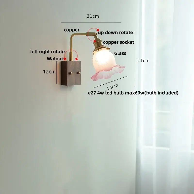 Brass walnut wood wall sconce with copper and walnut finish and frosted glass shade for bedroom decorbites brass walnut