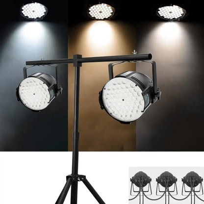 Black led wall washing strobe lights with bright white circular leds mounted on a sturdy tripod stand for stage show