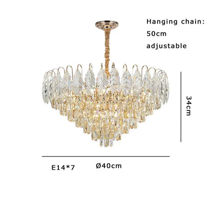 Brilliance crystal chandelier by decorbites with multi-tiered rose gold frame and amber clear crystals for living room decor