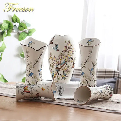 White ceramic bird butterfly porcelain vase with delicate blossom patterns and glossy finish for living room decorbites decor