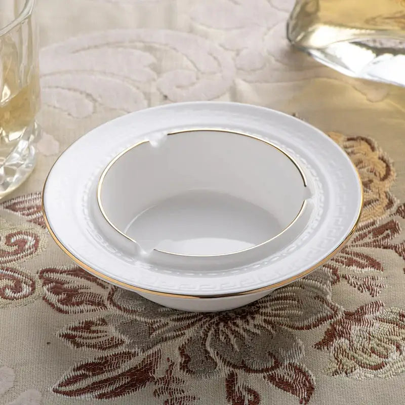 White ceramic ashtray with gold trim and raised pattern from british white tea set decorbites bone porcelain teaware
