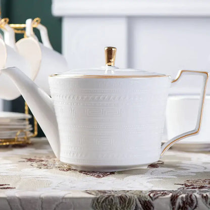White ceramic teapot with gold trim and embossed patterns from british white tea set decorbites bone porcelain teaware