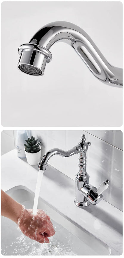 Chrome finished basin faucet with curved spout and vintage design for cold water in bronze basin faucet antique deck mounted