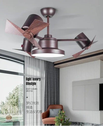 Bronze decorbites ceiling fan with wooden blades and integrated lighting for living room use