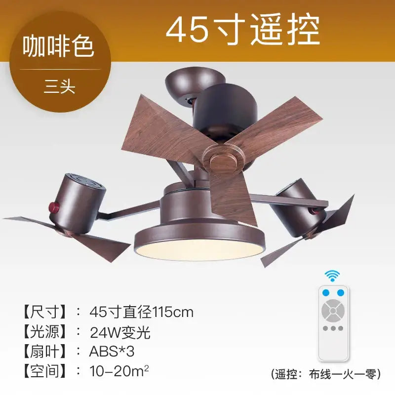 Bronze decorbites ceiling fan with coffee-colored wood blades 45-inch remote controlled for living room use with led lighting