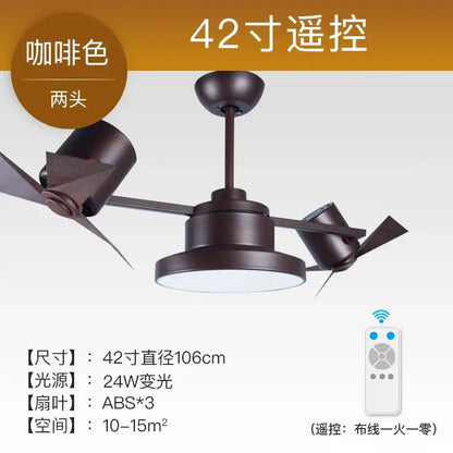 Coffee-colored 42-inch dual-headed decorbites ceiling fan with abs blades and remote control for living room use