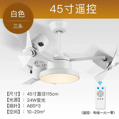 White 45-inch decorbites ceiling fan with three abs blades and integrated lighting for living room use