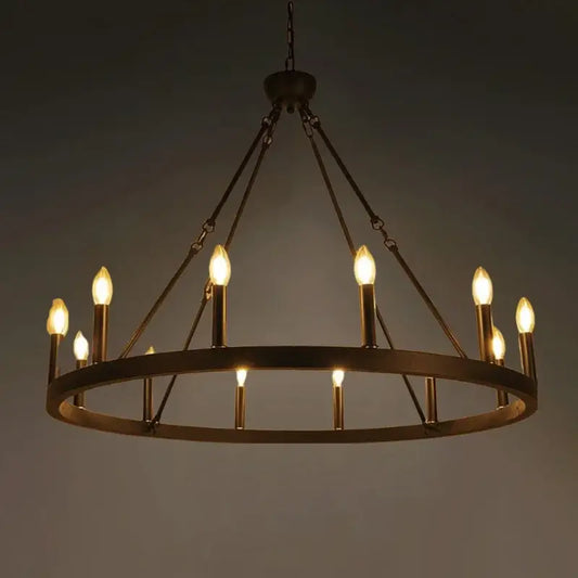 Bronze-finished decorbites iron round led pendant chandelier with candle-style bulbs for living room lighting