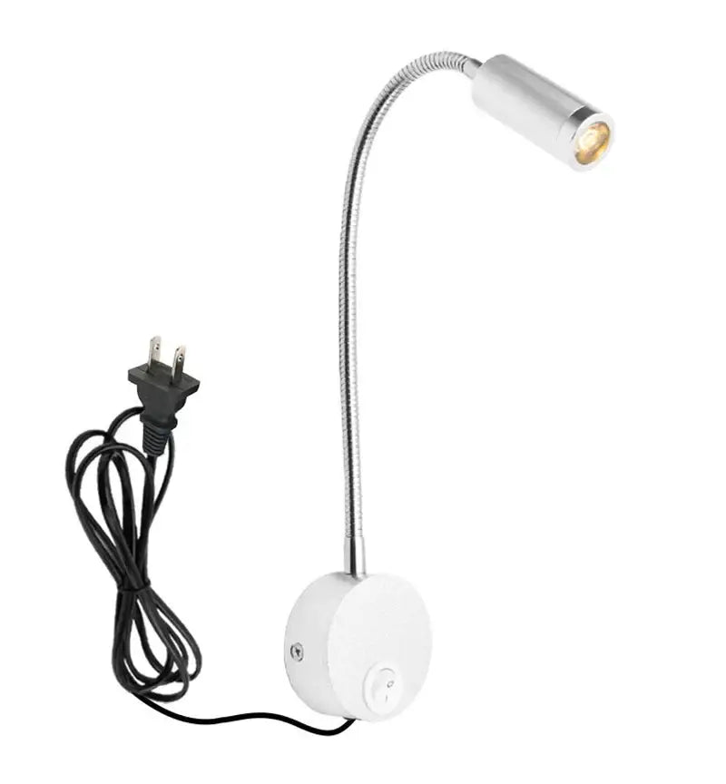 Silver and white adjustable gooseneck wall lamp with flexible metallic arm featured in decorbites bronze gooseneck led collection