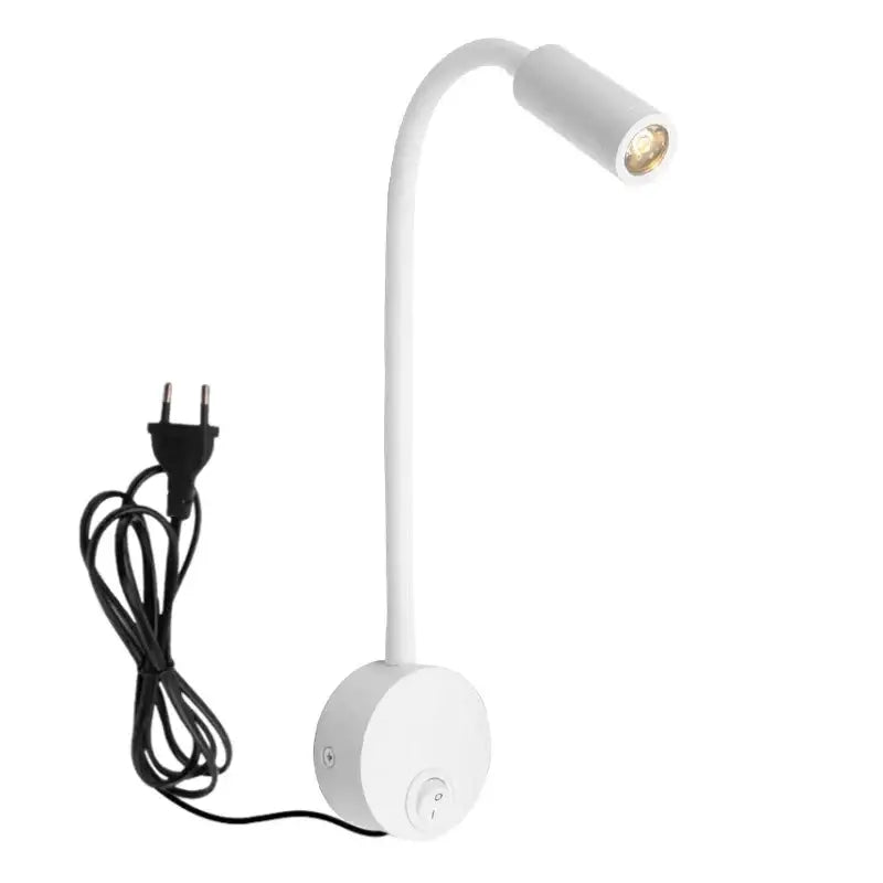 White adjustable gooseneck desk lamp with circular base and on off switch complementing decorbites bronze gooseneck wall lamp