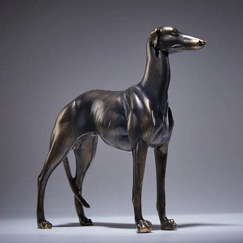Bronze greyhound dog figurine with sleek elongated form and polished metallic finish ideal for decorbites greyhound dog decor