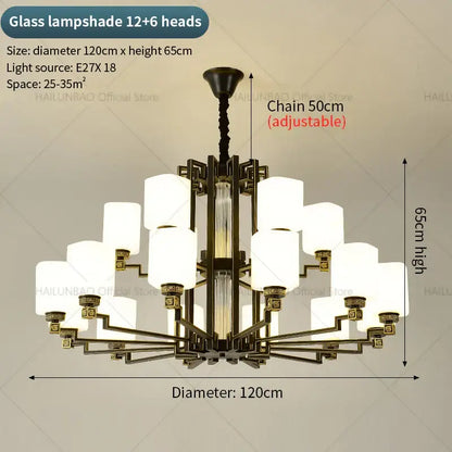 Bronze high jump floor hollow chandelier with twelve frosted glass lampshades and adjustable chain for duplex living room decorbites high jump