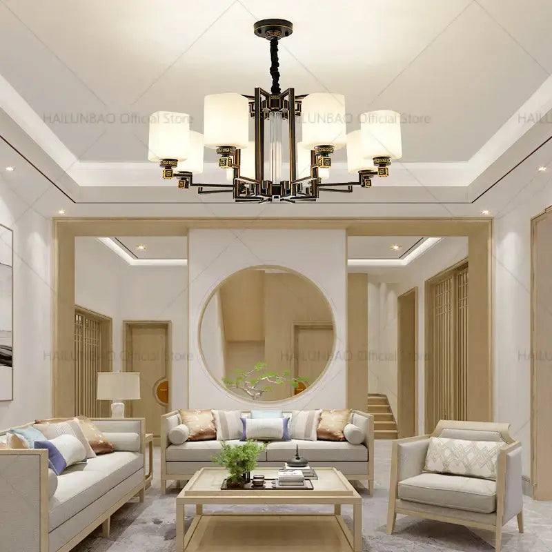 Black metal chandelier with white cylindrical shades bronze high jump floor hollow chandelier for duplex living room decorbites high jump