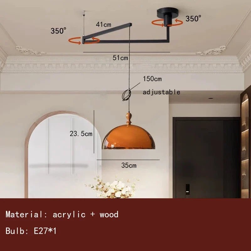 Brown Acrylic Pendant Light With Dark Wood Accent - Decorbites