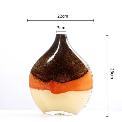 A sleek brown and cream gradient glass vase with horizontal bands for home decor and decorbites gradient glass collection