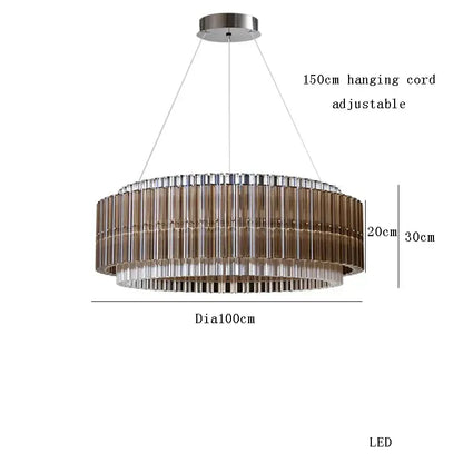 Modern two-tiered brown crystal luxury chandelier with stacked amber and clear glass rods for living room decorbites brown crystal