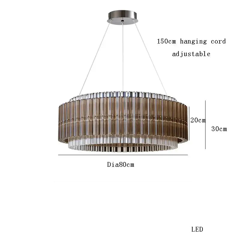 Modern two-tiered brown crystal luxury chandelier with amber and clear glass rods for living room decorbites brown crystal