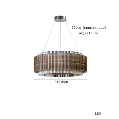 Modern two-tiered decorbites brown crystal chandelier with smoked glass tubes and clear crystal accents for living room decor
