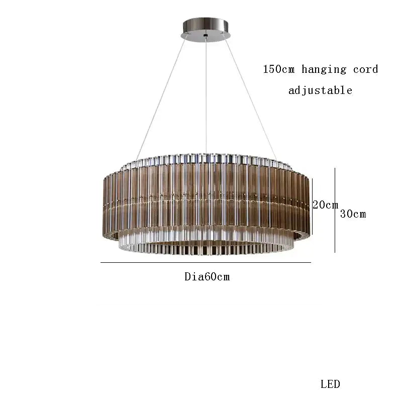 Modern two-tiered crystal luxury chandelier with amber and clear glass rods and adjustable led cord for living room decorbites brown crystal