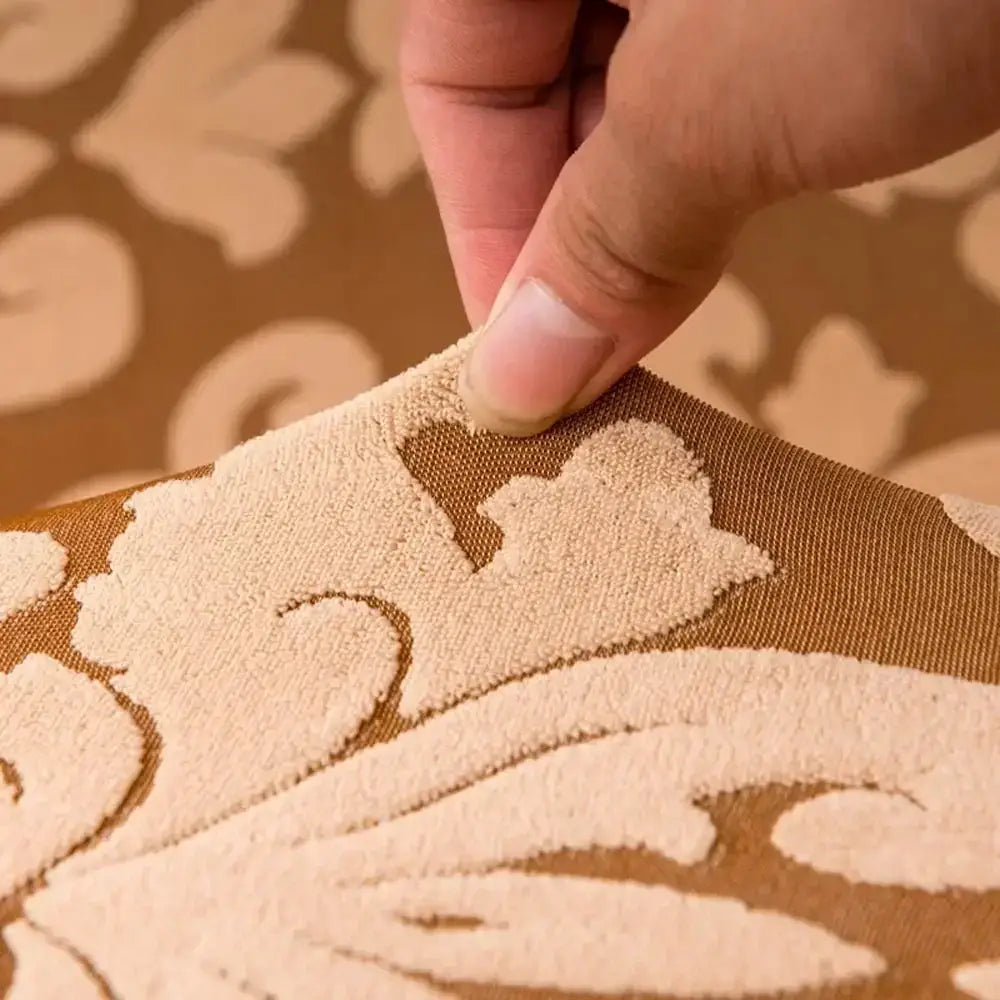 Beige and brown floral solid embossed sofa cover slipcovers with 3d textured design for living room decorbites decor