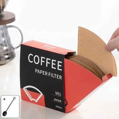 Red and black box of decorbites coffee cone filter paper v01 model with 100 brown filter paper coffee cones