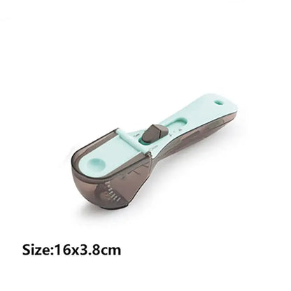 A sleek two-toned adjustable measuring cup with a translucent brown body and mint green accents for precise measuring