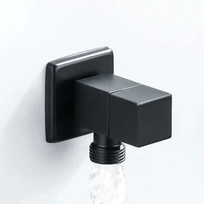 Black matte-finished square wall-mounted faucet with threaded spout for decorbites brus gold corner valve bathroom use