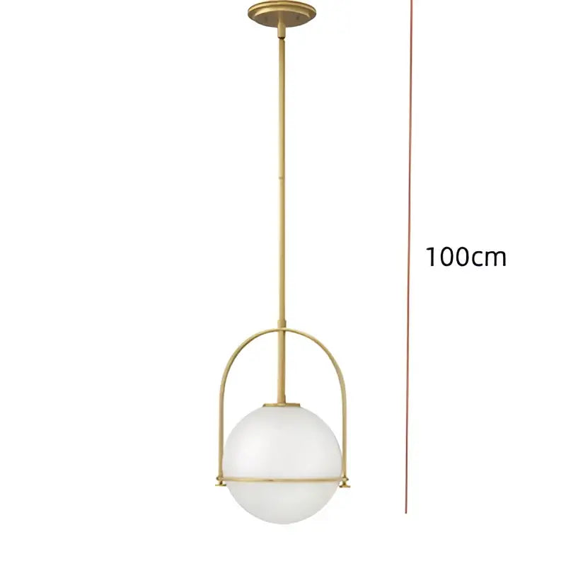 Brushed brass glass ball ceiling light with opal glass globe in minimalist arched frame for living room decorbites glass ball