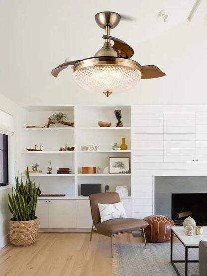 Brass-finished decorbites brushed copper ceiling fan with wooden blades and remote control for living room decor