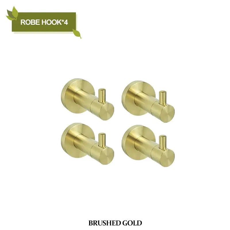 Set of four brushed gold robe hooks with sleek modern design from decorbites brushed gold bathroom pendant set