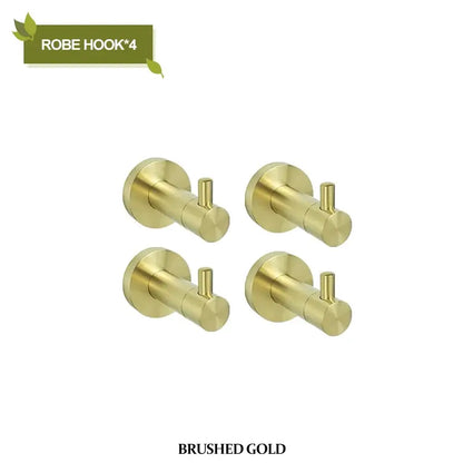 Set of four brushed gold robe hooks with sleek modern design from decorbites brushed gold bathroom pendant set