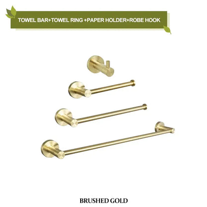 Brushed gold bathroom pendant set by decorbites featuring towel bar towel ring paper holder and robe hook hardware