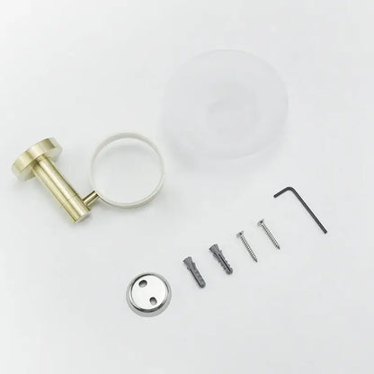 Brushed gold bathroom pendant towel ring with clear circular glass accent from decorbites brushed gold set