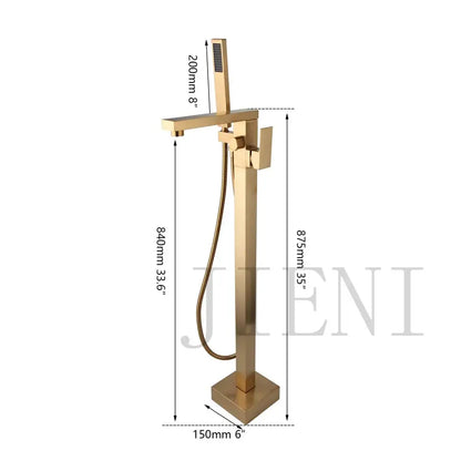 Brushed gold mixer roman tub faucet with handheld showerhead featuring a sleek modern design in bath mixer roman style