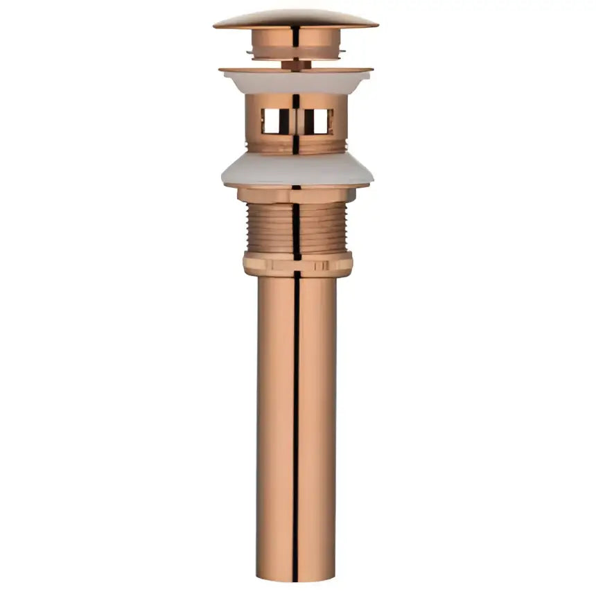 Brushed gold pop-up drain stopper 2-pack with copper-toned cylindrical body and tiered design for bathroom sink drains