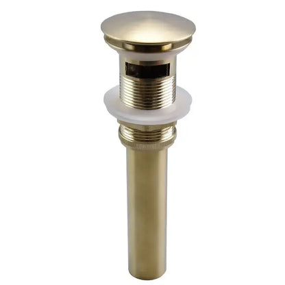 Brass-colored brushed gold pop-up drain stopper 2-pack with cylindrical body and threaded sections for bathroom sinks