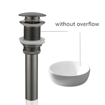Matte black metal pop-up drain stopper with sleek cylindrical design and threaded body for bathroom sink drains