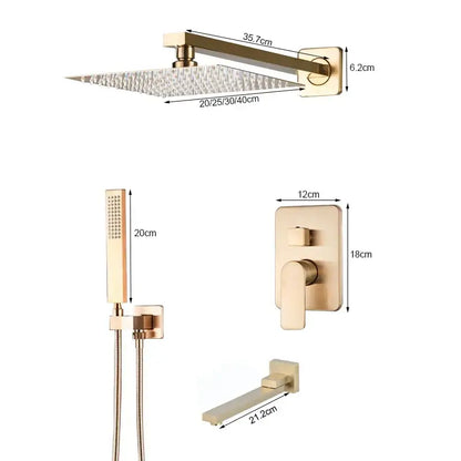Brushed gold shower faucet with square rainhead handheld sprayer and wall-mounted valve for bathroom decorbites brushed gold design