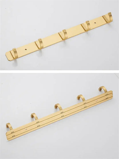 Brushed gold metal wall-mounted robe hooks with five curved hooks for kitchen or decorbites brushed gold wall rack