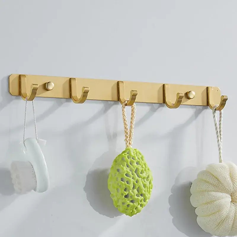 Brushed gold metal wall-mounted robe hooks rack with five hooks for kitchen or bathroom decorbites brushed gold