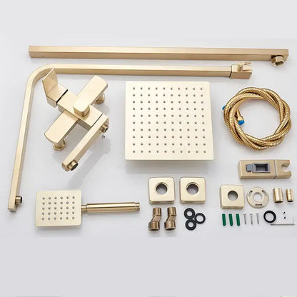 Brushed gold shower mixer with square rainfall head and handheld spray from decorbites for modern bathroom decor