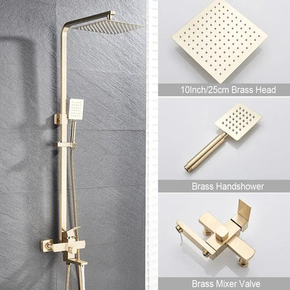 Brushed gold shower mixer in brass with square rainfall head handheld spray for decorbites brushed gold bath decor