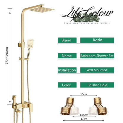 Brushed gold shower set with square rainhead and handheld shower featuring bidet mixer tap by decorbites