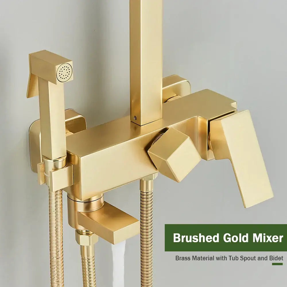 Brushed gold shower set with tub spout and handheld bidet spray decorbites brushed gold bathroom mixer tap