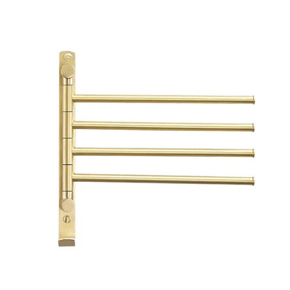 Brushed gold swivel towel hanger triple arm bathroom rack with sleek metallic finish and minimalist design by decorbites