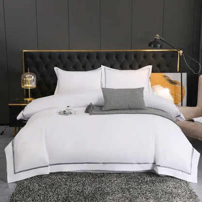 White satin duvet cover with elegant silver piping from decorbites brushed hotel style bedding sets for bedroom decor