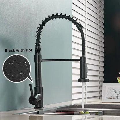 Brushed nickel kitchen faucet with black speckled coiled spring and pull down sprayer decorbites brushed nickel