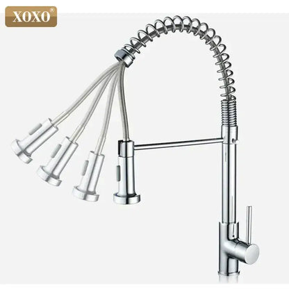 Brushed nickel kitchen faucet by xoxo with pull down coiled gooseneck spout and multiple spray heads for decorbites brushed nickel